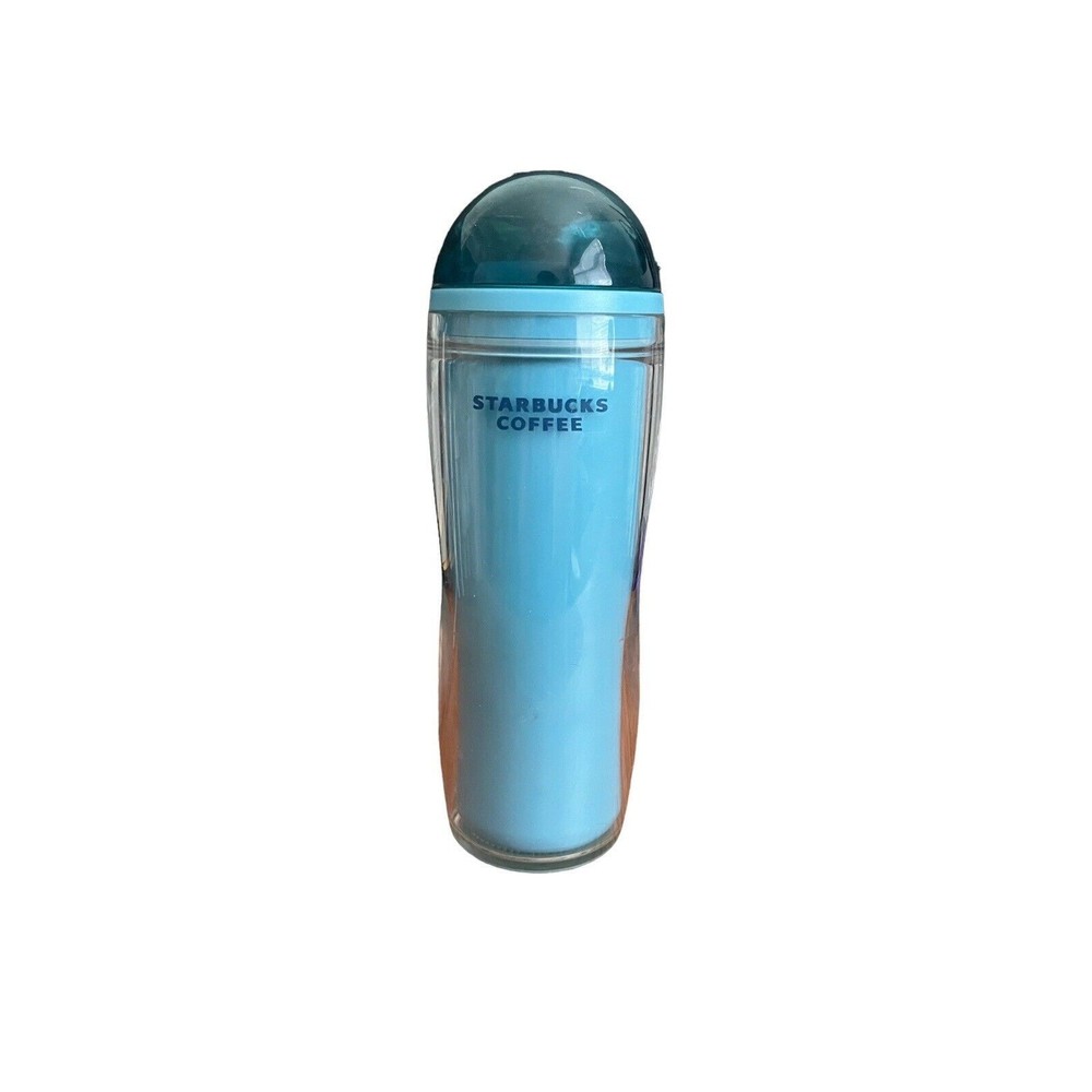 Starbucks Coffee Double Wall Tumbler 16 Oz Teal Blue Dome Lid 2008